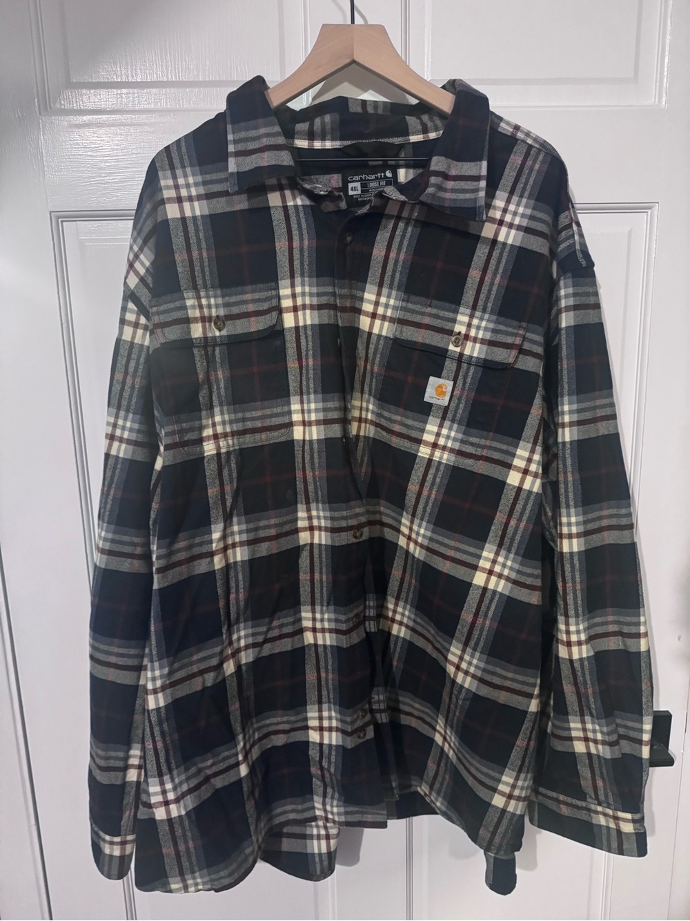 Carhartt Men’s Black, Cream & Brown Plaid Shirt Jacket